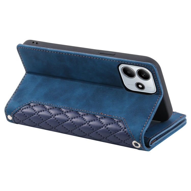 For Xiaomi Redmi Note 14 5G Grid Texture Zipper Leather Phone Case with Lanyard