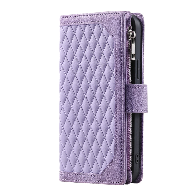 For Xiaomi Redmi Note 14 5G Grid Texture Zipper Leather Phone Case with Lanyard