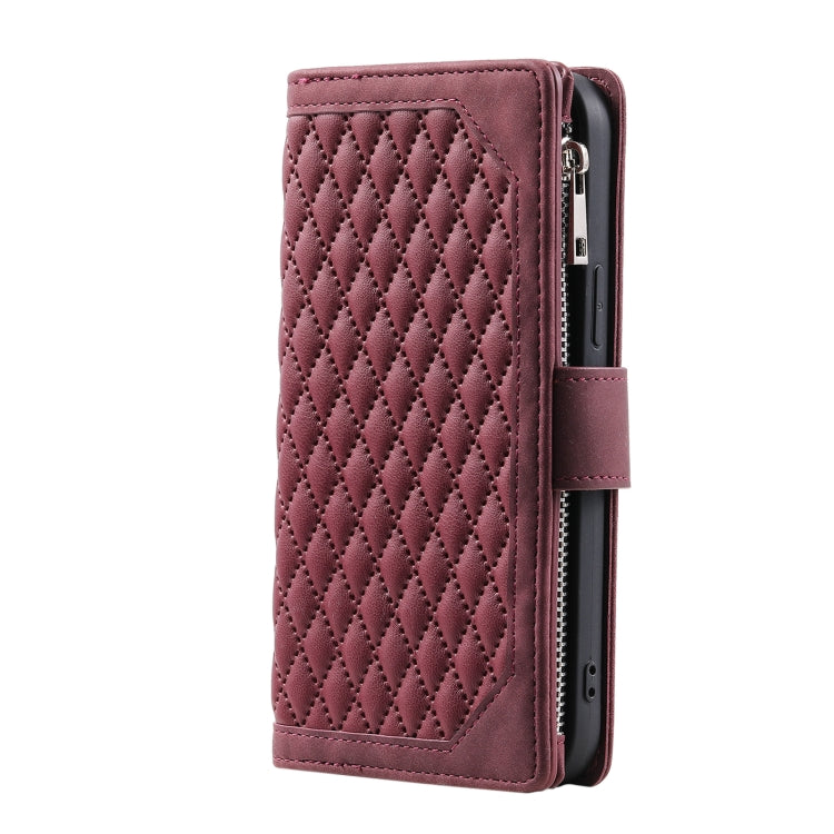 For Xiaomi Redmi Note 14 5G Grid Texture Zipper Leather Phone Case with Lanyard