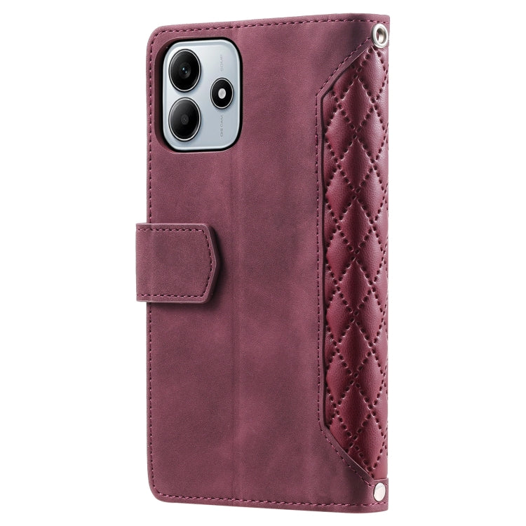 For Xiaomi Redmi Note 14 5G Grid Texture Zipper Leather Phone Case with Lanyard