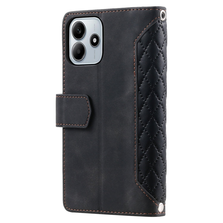 For Xiaomi Redmi Note 14 5G Grid Texture Zipper Leather Phone Case with Lanyard