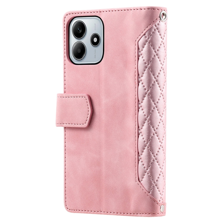 For Xiaomi Redmi Note 14 5G Grid Texture Zipper Leather Phone Case with Lanyard