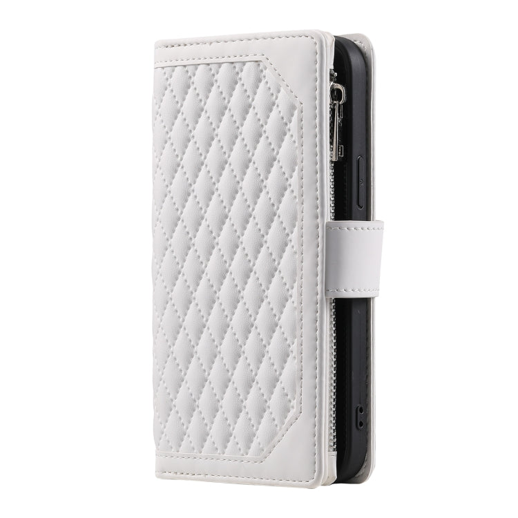 For Xiaomi Redmi Note 14 5G Grid Texture Zipper Leather Phone Case with Lanyard