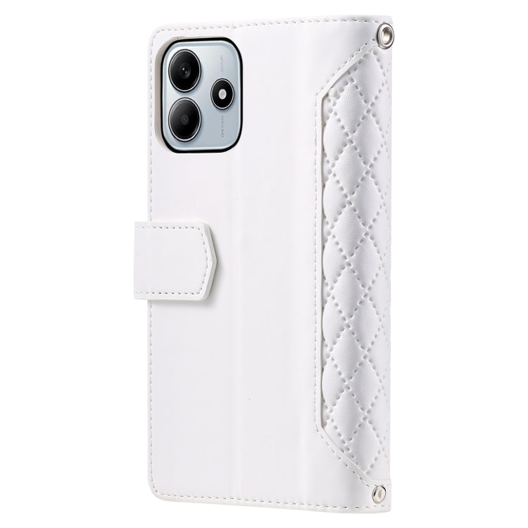 For Xiaomi Redmi Note 14 5G Grid Texture Zipper Leather Phone Case with Lanyard