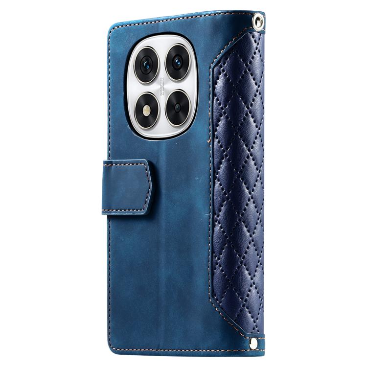For Redmi Note 14 Pro 4G Grid Texture Zipper Leather Phone Case with Lanyard