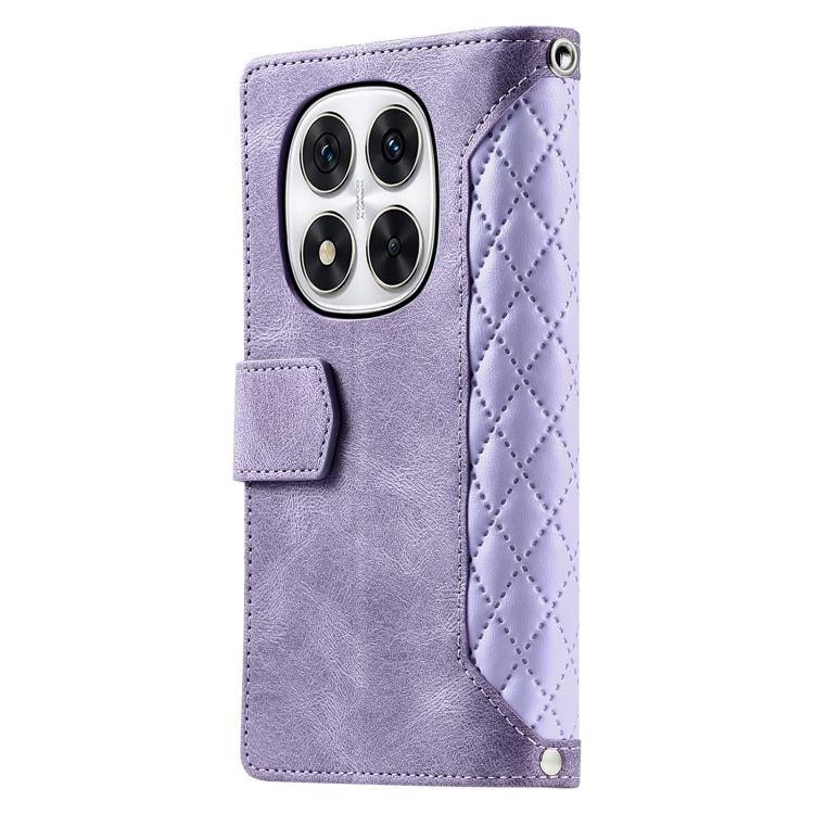 For Redmi Note 14 Pro 4G Grid Texture Zipper Leather Phone Case with Lanyard