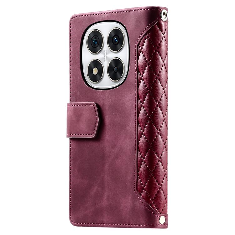 For Redmi Note 14 Pro 4G Grid Texture Zipper Leather Phone Case with Lanyard