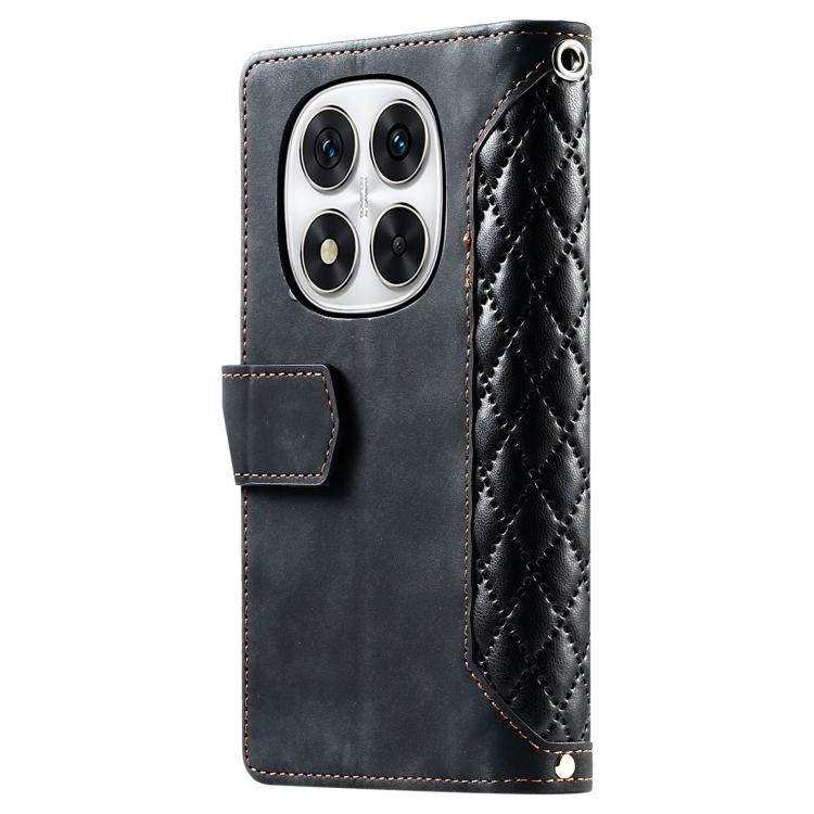 For Redmi Note 14 Pro 4G Grid Texture Zipper Leather Phone Case with Lanyard