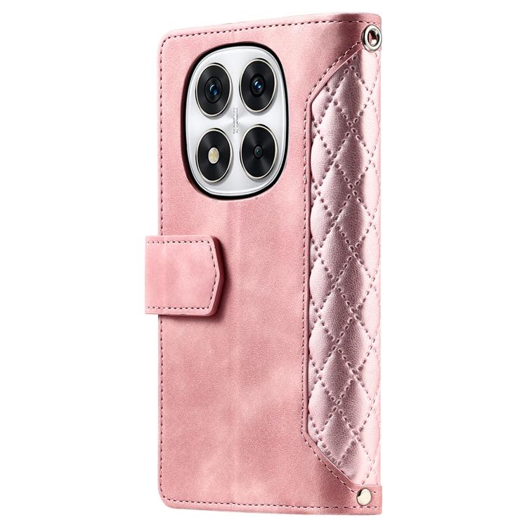 For Redmi Note 14 Pro 4G Grid Texture Zipper Leather Phone Case with Lanyard