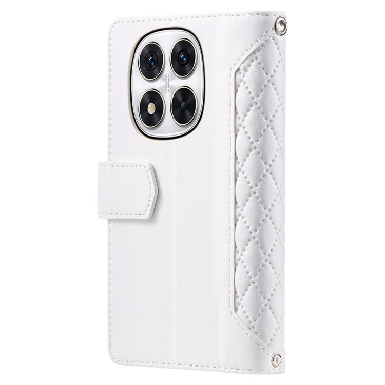For Redmi Note 14 Pro 4G Grid Texture Zipper Leather Phone Case with Lanyard