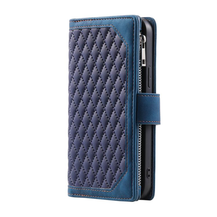 For Redmi Note 14 4G EU 164.84mm Grid Texture Zipper Leather Phone Case with Lanyard