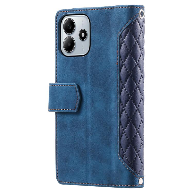 For Redmi Note 14 4G EU 164.84mm Grid Texture Zipper Leather Phone Case with Lanyard