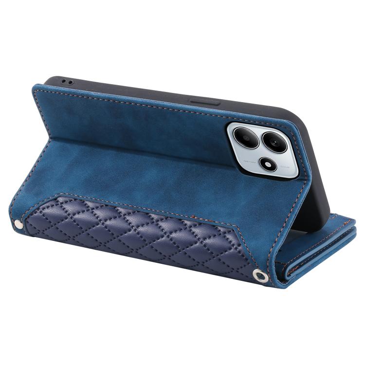 For Redmi Note 14 4G EU 164.84mm Grid Texture Zipper Leather Phone Case with Lanyard