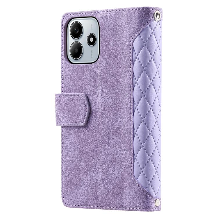 For Redmi Note 14 4G EU 164.84mm Grid Texture Zipper Leather Phone Case with Lanyard