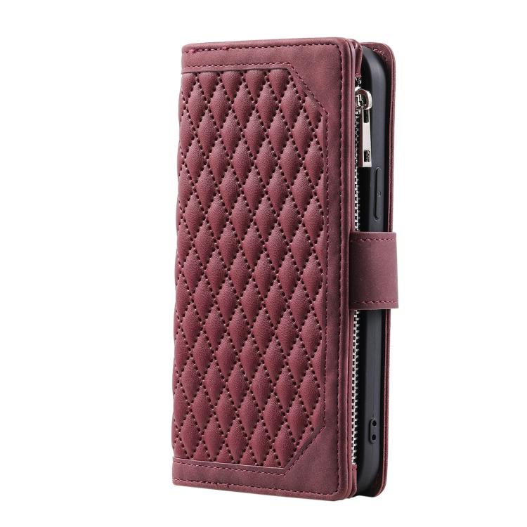 For Redmi Note 14 4G EU 164.84mm Grid Texture Zipper Leather Phone Case with Lanyard