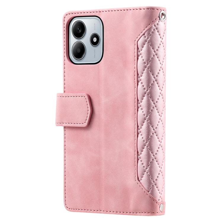 For Redmi Note 14 4G EU 164.84mm Grid Texture Zipper Leather Phone Case with Lanyard