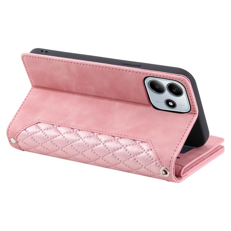 For Redmi Note 14 4G EU 164.84mm Grid Texture Zipper Leather Phone Case with Lanyard