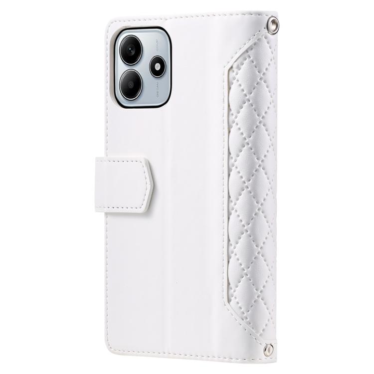 For Redmi Note 14 4G EU 164.84mm Grid Texture Zipper Leather Phone Case with Lanyard