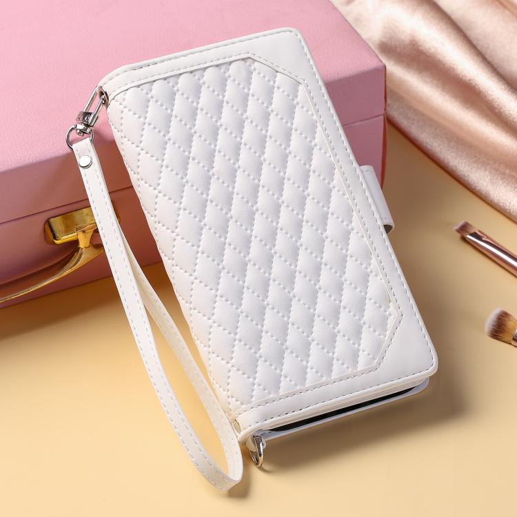 For Redmi Note 14 4G EU 164.84mm Grid Texture Zipper Leather Phone Case with Lanyard