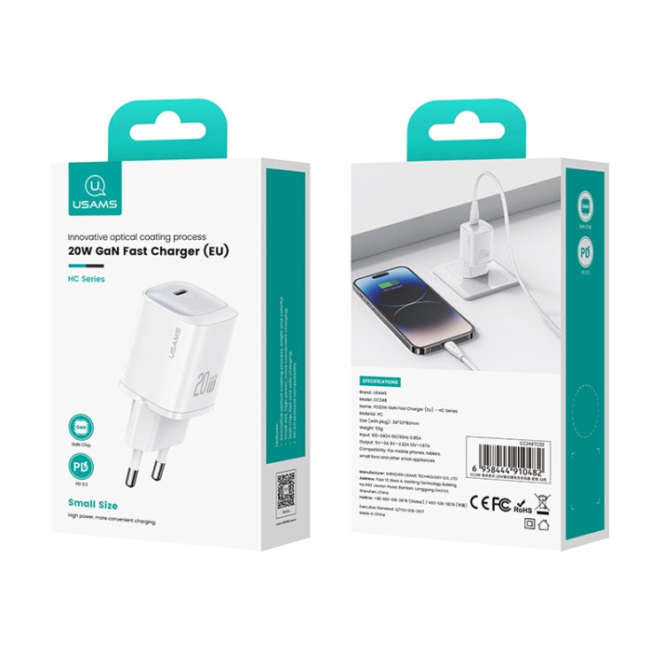 USAMS CC248 20W USB-C / Type-C GaN Fast Charger, EU Plug