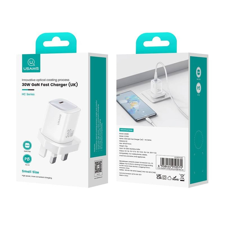 USAMS CC253 30W USB-C / Type-C GaN Fast Charger, UK Plug