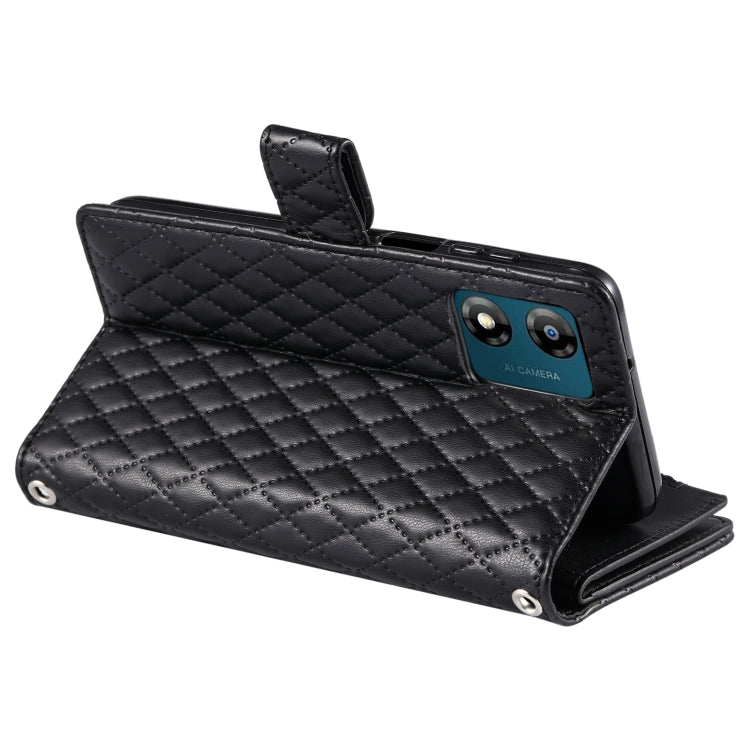 For Motorola Moto E14 Glitter Lattice Zipper Wallet Leather Phone Case