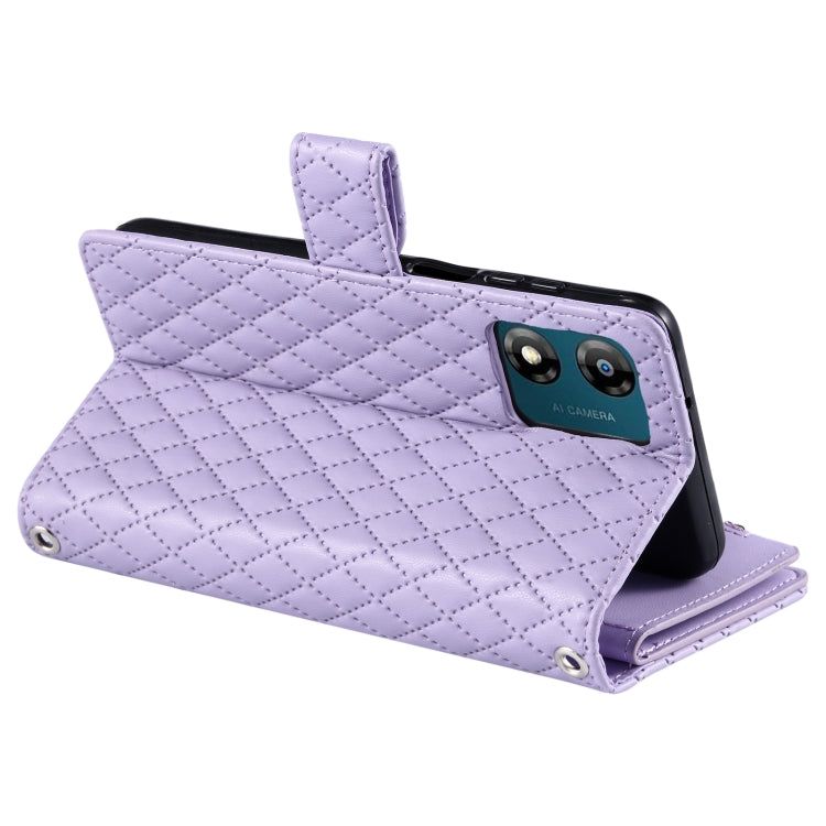 For Motorola Moto E14 Glitter Lattice Zipper Wallet Leather Phone Case