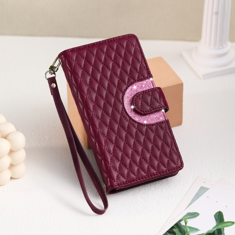 For Motorola Moto E14 Glitter Lattice Zipper Wallet Leather Phone Case