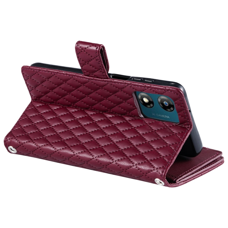 For Motorola Moto E14 Glitter Lattice Zipper Wallet Leather Phone Case