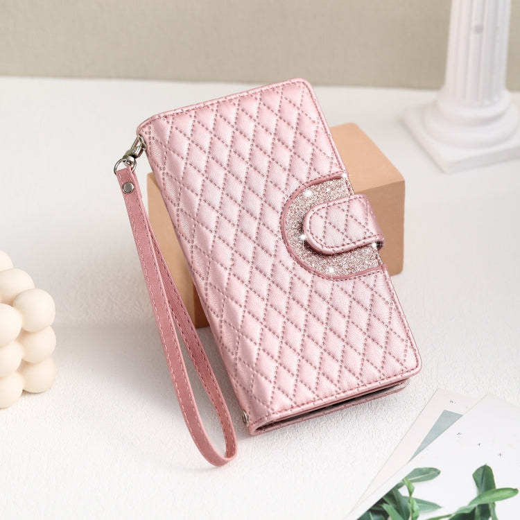 For Motorola Moto E14 Glitter Lattice Zipper Wallet Leather Phone Case