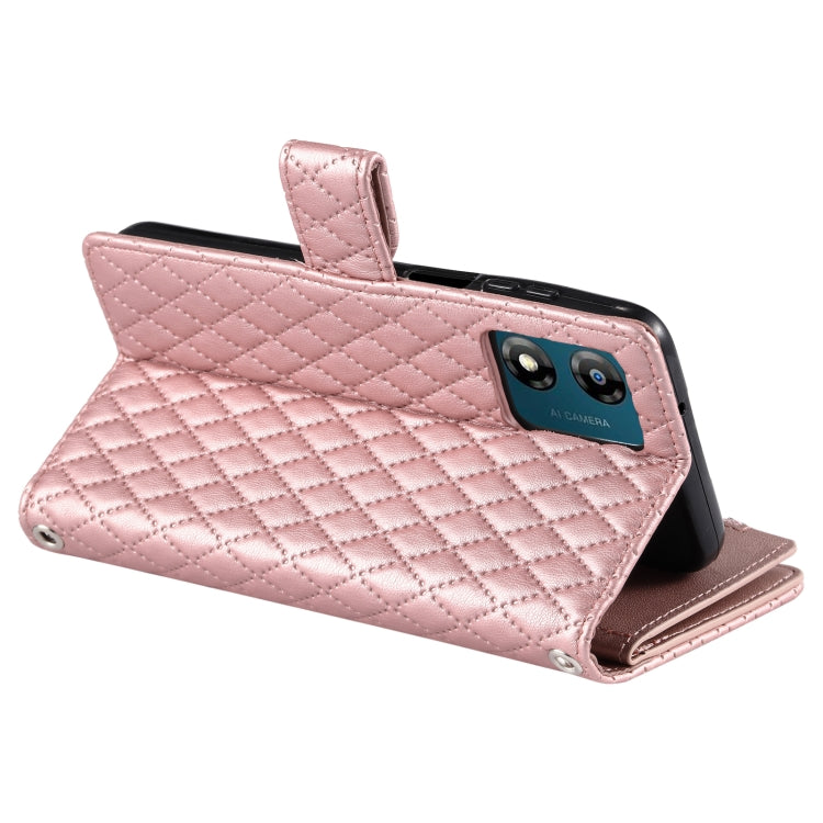 For Motorola Moto E14 Glitter Lattice Zipper Wallet Leather Phone Case