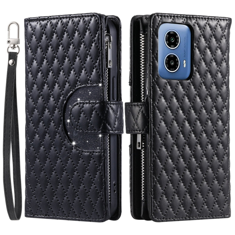 For Motorola Moto G85 Glitter Lattice Zipper Wallet Leather Phone Case