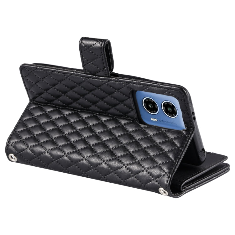For Motorola Moto G85 Glitter Lattice Zipper Wallet Leather Phone Case