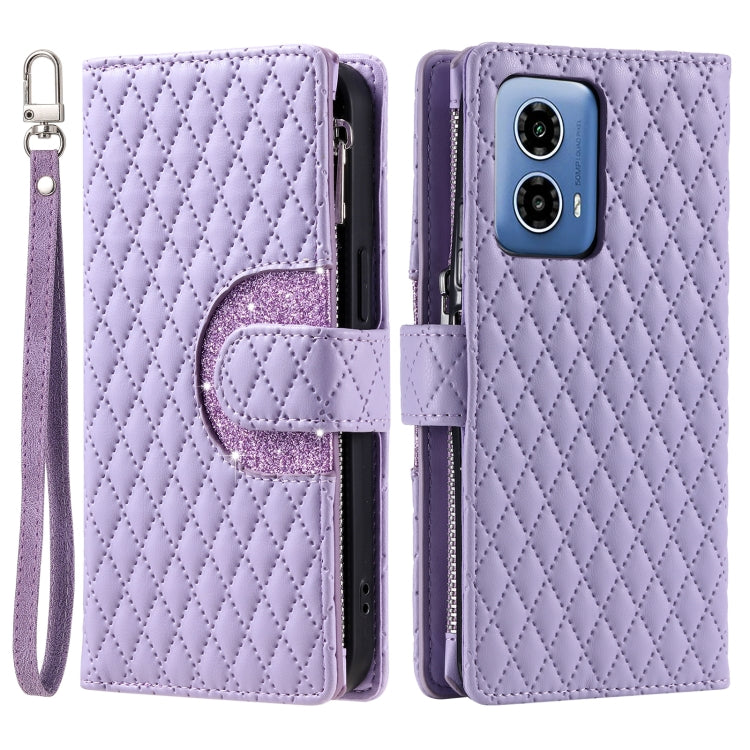 For Motorola Moto G85 Glitter Lattice Zipper Wallet Leather Phone Case