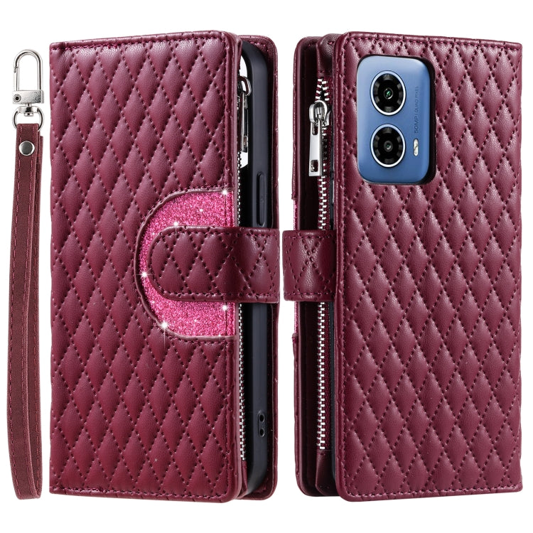 For Motorola Moto G85 Glitter Lattice Zipper Wallet Leather Phone Case