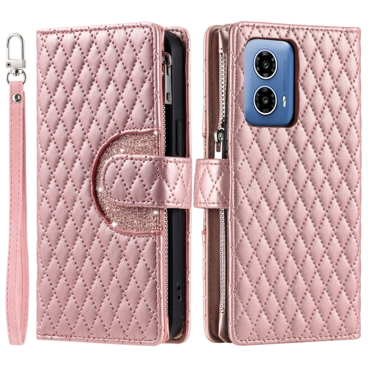 For Motorola Moto G85 Glitter Lattice Zipper Wallet Leather Phone Case