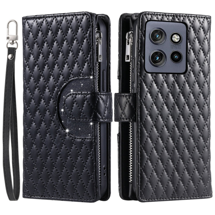 For Motorola Edge 50 Neo Glitter Lattice Zipper Wallet Leather Phone Case
