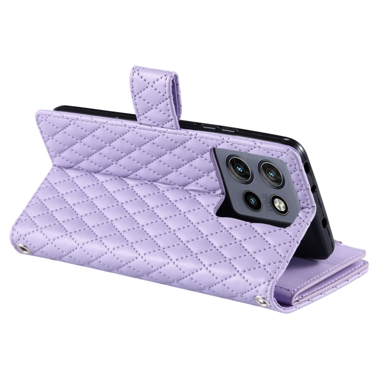 For Motorola Edge 50 Neo Glitter Lattice Zipper Wallet Leather Phone Case