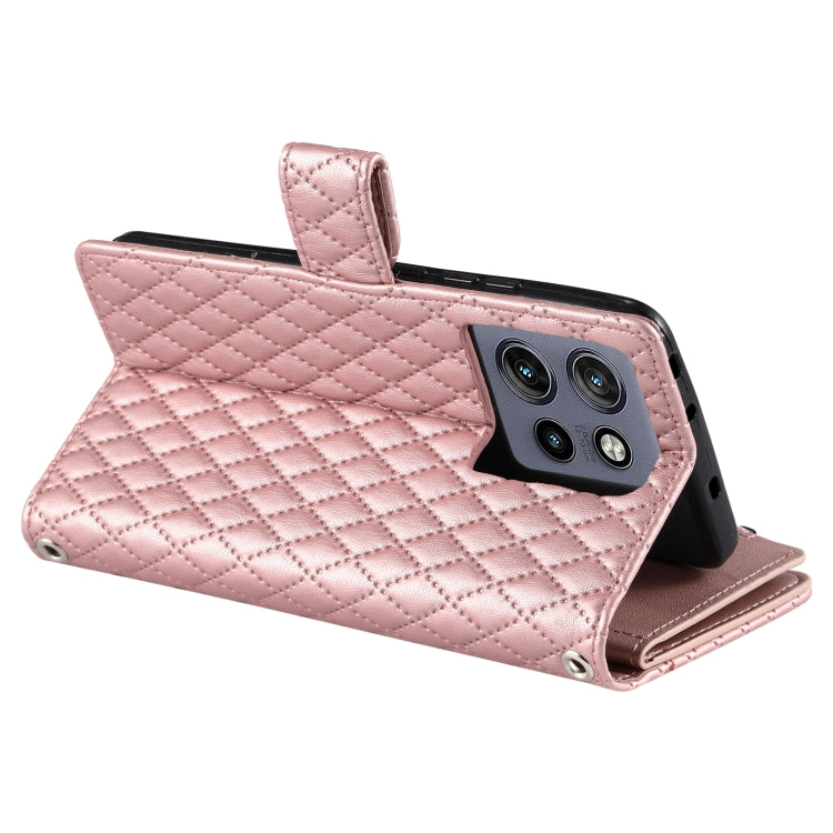 For Motorola Edge 50 Neo Glitter Lattice Zipper Wallet Leather Phone Case