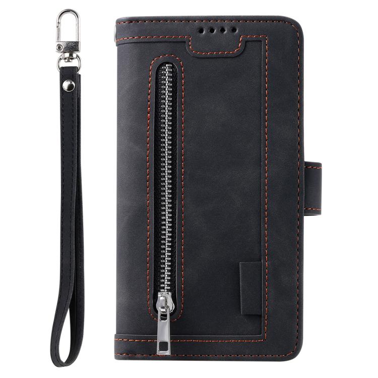For Redmi Note 14 Pro 4G Nine Card Zipper Bag Leather Phone Case with Lanyard