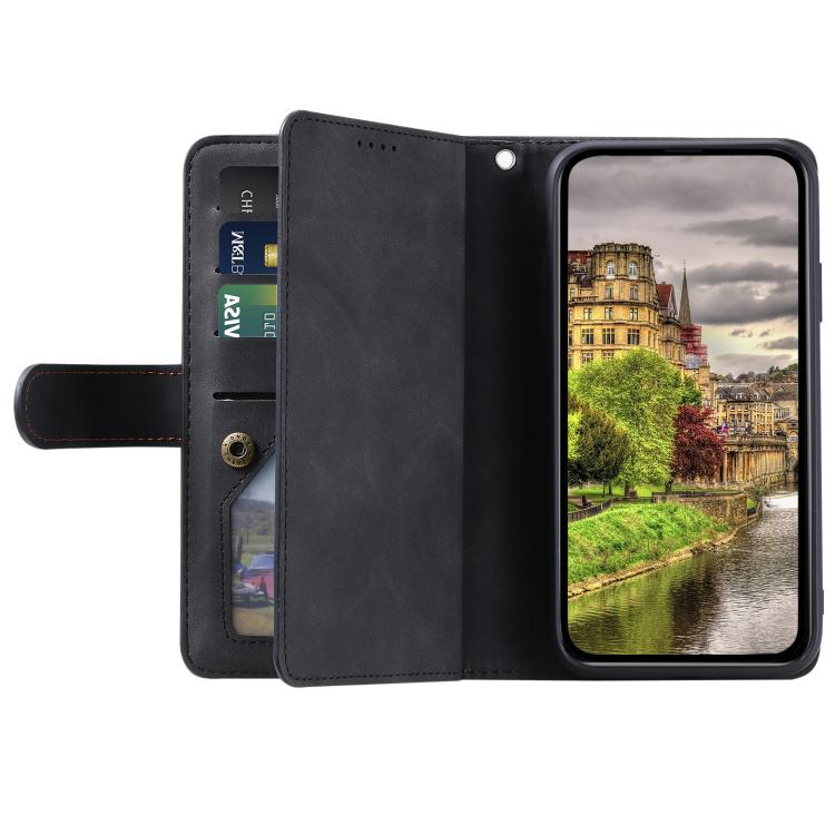 For Redmi Note 14 Pro 4G Nine Card Zipper Bag Leather Phone Case with Lanyard