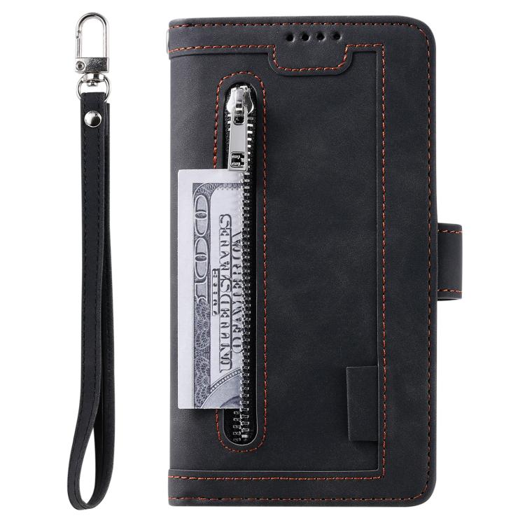 For Redmi Note 14 4G EU 164.84mm Nine Card Zipper Bag Leather Phone Case with Lanyard