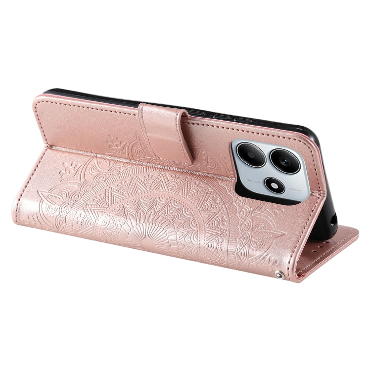 For Xiaomi Redmi Note 14 5G Totem Flower Embossed Leather Phone Case with Lanyard