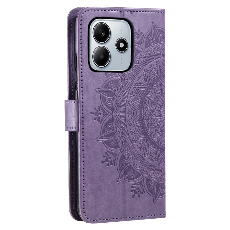 For Xiaomi Redmi Note 14 5G Totem Flower Embossed Leather Phone Case with Lanyard