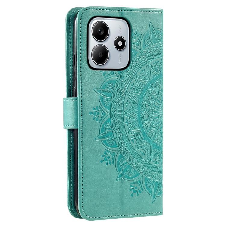 For Redmi Note 14 4G EU 164.84mm Totem Flower Embossed Leather Phone Case with Lanyard