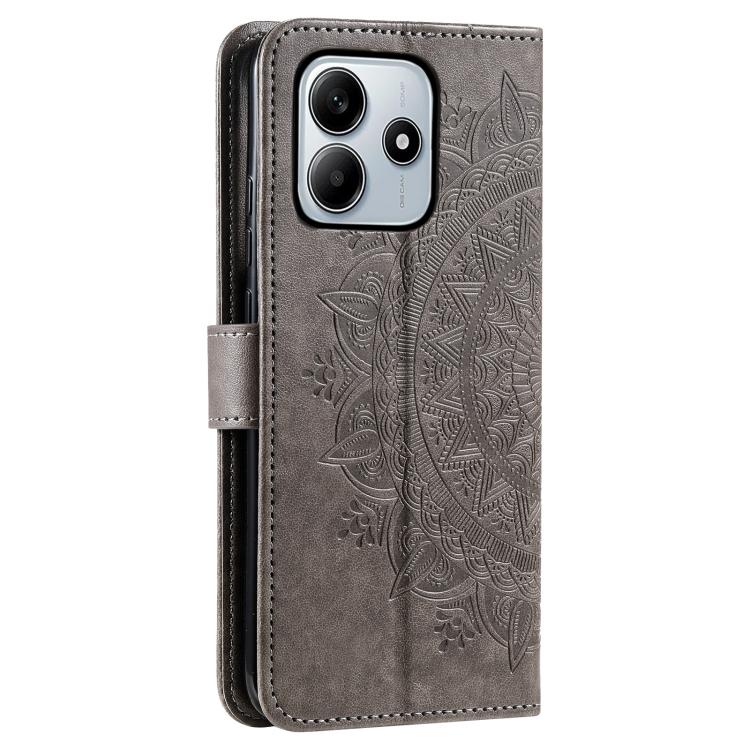 For Redmi Note 14 4G EU 164.84mm Totem Flower Embossed Leather Phone Case with Lanyard