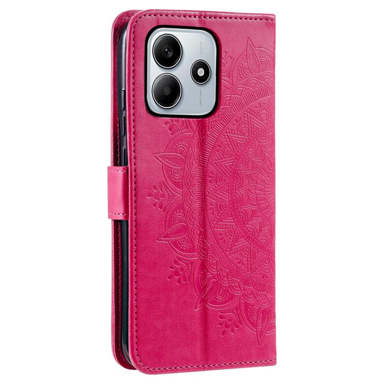 For Redmi Note 14 4G EU 164.84mm Totem Flower Embossed Leather Phone Case with Lanyard