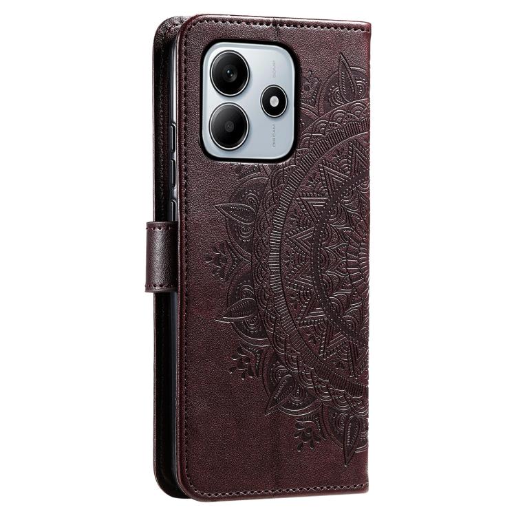 For Redmi Note 14 4G EU 164.84mm Totem Flower Embossed Leather Phone Case with Lanyard