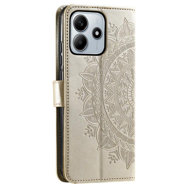 For Redmi Note 14 4G EU 164.84mm Totem Flower Embossed Leather Phone Case with Lanyard