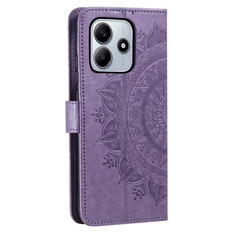For Redmi Note 14 4G EU 164.84mm Totem Flower Embossed Leather Phone Case with Lanyard